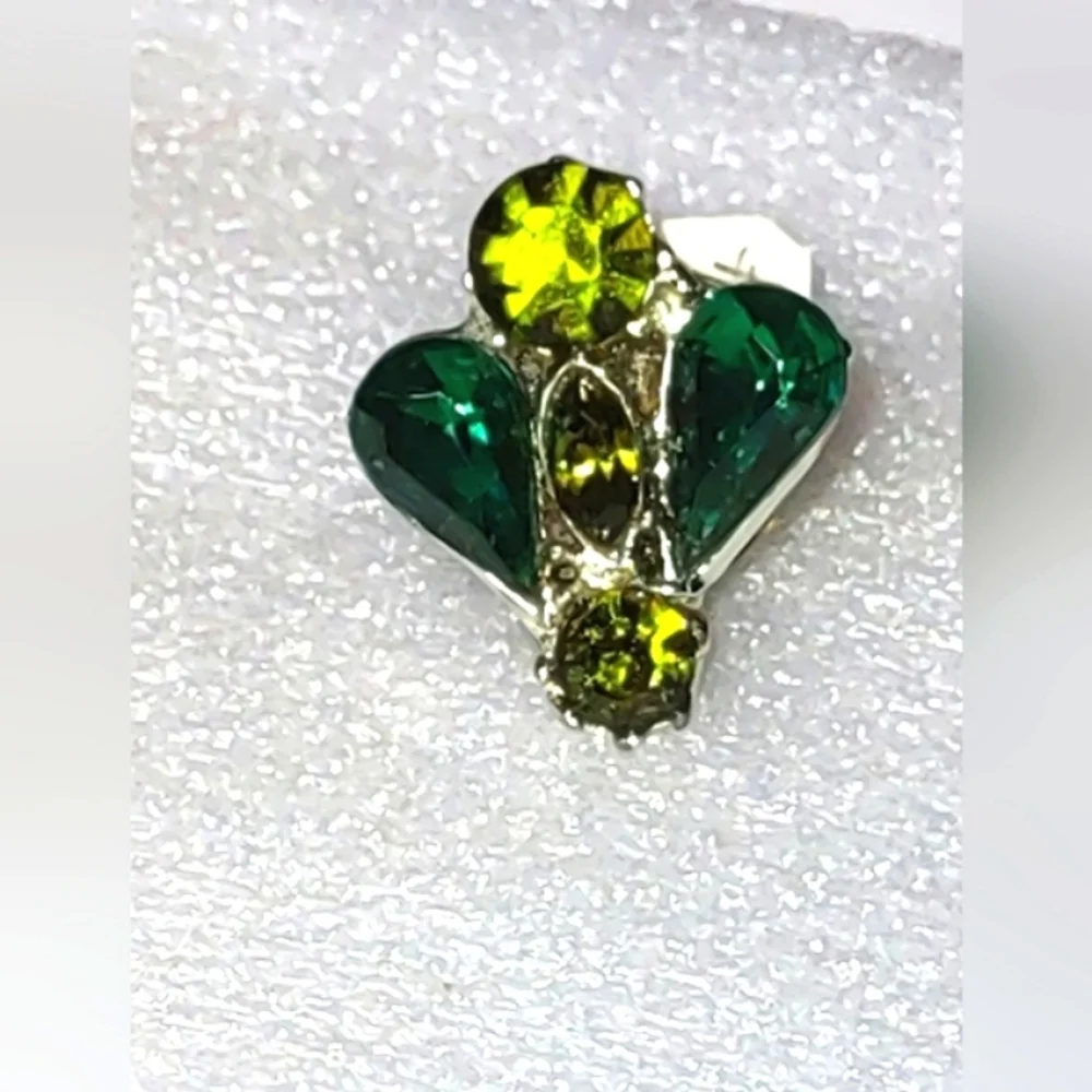 Vintage Emerald Green & Chartreuse Rhinestone Glass Fly Ring